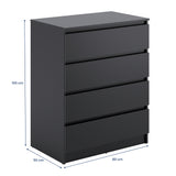 Kommode mit 4 Schubladen 76 & 80 cm Breite Kommode schmal Holz Schrank Kommode mit Schubladen Sideboard Highboard Anrichte Schlafzimmer Wohnzimmer Flur Büro Organizer
