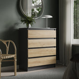 Kommode mit 4 Schubladen 76 & 80 cm Breite Kommode schmal Holz Schrank Kommode mit Schubladen Sideboard Highboard Anrichte Schlafzimmer Wohnzimmer Flur Büro Organizer