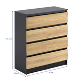 Kommode mit 4 Schubladen 76 & 80 cm Breite Kommode schmal Holz Schrank Kommode mit Schubladen Sideboard Highboard Anrichte Schlafzimmer Wohnzimmer Flur Büro Organizer