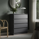 Kommode mit 4 Schubladen 76 & 80 cm Breite Kommode schmal Holz Schrank Kommode mit Schubladen Sideboard Highboard Anrichte Schlafzimmer Wohnzimmer Flur Büro Organizer