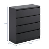 Kommode mit 4 Schubladen 76 & 80 cm Breite Kommode schmal Holz Schrank Kommode mit Schubladen Sideboard Highboard Anrichte Schlafzimmer Wohnzimmer Flur Büro Organizer