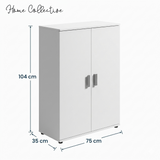 Home Collective Mehrzweckschrank Sideboard Kommode weiß mit 2 Türen und 2 Einlegeböden, MDF Weiß, verchromte Griffe | Made in Germany | 75 x 104 x 35 cm