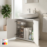 Home Collective Waschbeckenunterschrank Badezimmerschrank Badschrank Badmöbel mit 2 Türen, herausnehmbarem Einlegeboden und verchromten Griffen, Made in Germany, Weiß, 70 x 60 x 34 cm