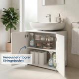 Home Collective Waschbeckenunterschrank Badezimmerschrank Badschrank Badmöbel mit 2 Türen, herausnehmbarem Einlegeboden und verchromten Griffen, Made in Germany, Weiß, 70 x 60 x 34 cm