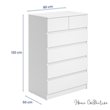 Home Collective Kommode Sideboard Schubladenkommode Highboard | viel Stauraum mit 6 Schubladen | Schubladenschrank für Schlafzimmer Wohnzimmer Flur Büro | Möbel Organizer | 80x120x50 cm | weiß