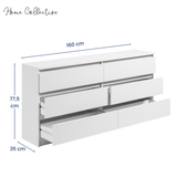 Kommode mit 6 Schubladen 95 | 120 | 140 | 160 cm breit Kommode Holz Schrank Kommode mit Schubladen Sideboard Highboard Anrichte Schlafzimmer Wohnzimmer Flur Büro Organizer
