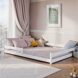 Kinderbett Bodenbett 90x200 I 120x200 | 140x200 cm mit Rausfallschutz & Lattenrost Montessori Bett Bed Gitterbett Kinder Jugendbett Einzelbett optional mit Matratze | weiß