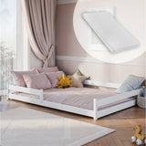 Kinderbett Bodenbett 90x200 I 120x200 | 140x200 cm mit Rausfallschutz & Lattenrost Montessori Bett Bed Gitterbett Kinder Jugendbett Einzelbett optional mit Matratze | weiß