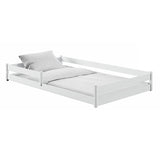 Kinderbett Bodenbett 90x200 I 120x200 | 140x200 cm mit Rausfallschutz & Lattenrost Montessori Bett Bed Gitterbett Kinder Jugendbett Einzelbett optional mit Matratze | weiß