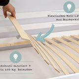 Kinderbett Hausbett Bodenbett 90x200 cm Bett mit Rausfallschutz & Lattenrost Montessori Bett Bed Gitterbett Kinder Jugendbett Einzelbett | weiß Kiefer Holz massiv Junge Mädchen