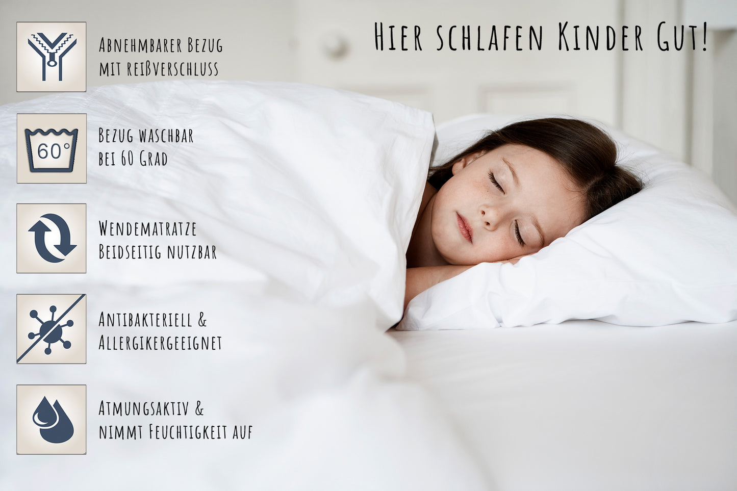 Hochbett 90x200 Dreier-Etagenbett für Erwachsene & Kinder mit drei Matratzen (optional), Stockbett drei Personen mit 3x Lattenrost, Rausfallschutz, Vollholz massiv in weiss