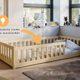 Kinderbett Bodenbett 80x160 | 80x180 | 90x190 | 90x200 | 120x200 | 140x200 cm Bett mit Rausfallschutz & Lattenrost Montessori Bett Gitterbett Kinder Jugendbett Einzelbett optional mit Matratze | Kiefer Holz massiv Junge Mädchen
