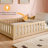 Kinderbett Bodenbett 80x160 | 80x180 | 90x190 | 90x200 | 120x200 | 140x200 cm Bett mit Rausfallschutz & Lattenrost Montessori Bett Gitterbett Kinder Jugendbett Einzelbett optional mit Matratze | Kiefer Holz massiv Junge Mädchen
