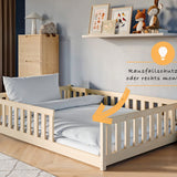 Kinderbett Bodenbett 80x160 | 80x180 | 90x190 | 90x200 | 120x200 | 140x200 cm Bett mit Rausfallschutz & Lattenrost Montessori Bett Gitterbett Kinder Jugendbett Einzelbett optional mit Matratze | Kiefer Holz massiv Junge Mädchen