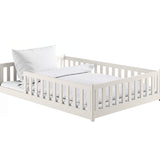 Kinderbett Bodenbett 80x160 | 80x180 | 90x190 | 90x200 | 120x200 | 140x200 cm Bett mit Rausfallschutz & Lattenrost Montessori Bett Gitterbett Kinder Jugendbett Einzelbett optional mit Matratze | Kiefer Holz massiv Junge Mädchen