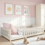 Kinderbett Bodenbett 80x160 | 80x180 | 90x190 | 90x200 | 120x200 | 140x200 cm Bett mit Rausfallschutz & Lattenrost Montessori Bett Gitterbett Kinder Jugendbett Einzelbett optional mit Matratze | Kiefer Holz massiv Junge Mädchen