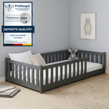 Kinderbett Bodenbett 80x160 | 80x180 | 90x190 | 90x200 | 120x200 | 140x200 cm Bett mit Rausfallschutz & Lattenrost Montessori Bett Gitterbett Kinder Jugendbett Einzelbett optional mit Matratze | Kiefer Holz massiv Junge Mädchen
