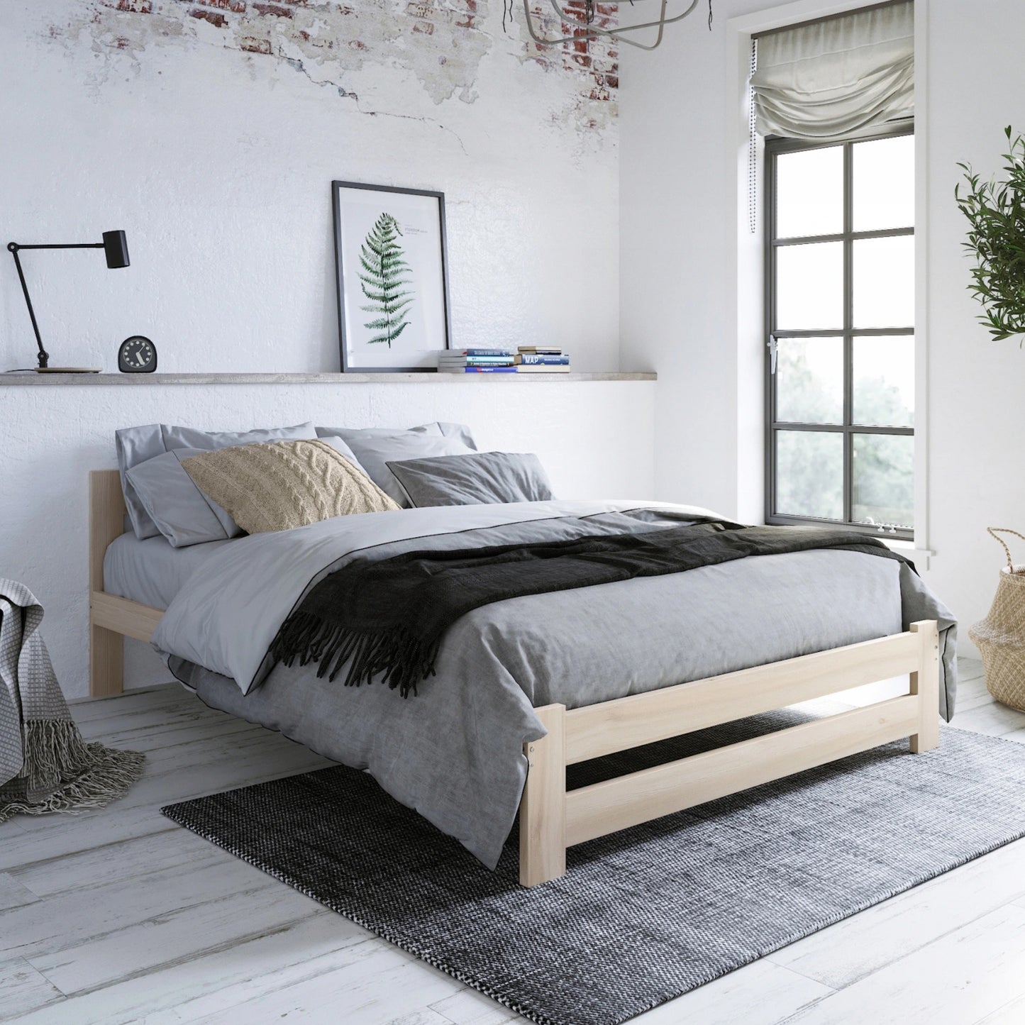 Holzbett mit Lattenrost Modern Bett Bed Kiefer Massiv Bettgestell Einzelbett Massivholzbett Klassisch | Komfortabel & Langlebig | Skandinavisch Boho Landhaus