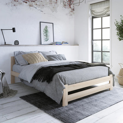 Holzbett mit Lattenrost Modern Bett Bed Kiefer Massiv Bettgestell Einzelbett Massivholzbett Klassisch | Komfortabel & Langlebig | Skandinavisch Boho Landhaus