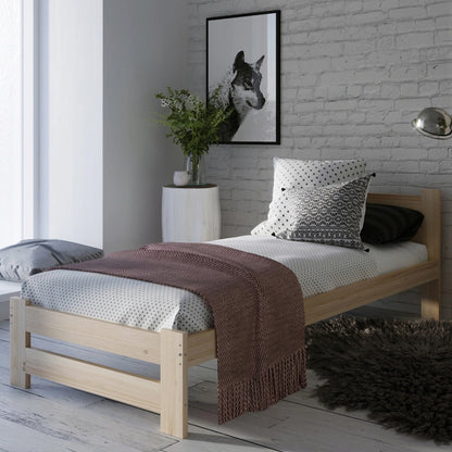 Holzbett mit Lattenrost Modern Bett Bed Kiefer Massiv Bettgestell Einzelbett Massivholzbett Klassisch | Komfortabel & Langlebig | Skandinavisch Boho Landhaus