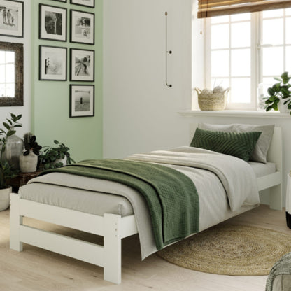 Holzbett mit Lattenrost Modern Bett Bed Kiefer Massiv Bettgestell Einzelbett Massivholzbett Klassisch | Komfortabel & Langlebig | Skandinavisch Boho Landhaus