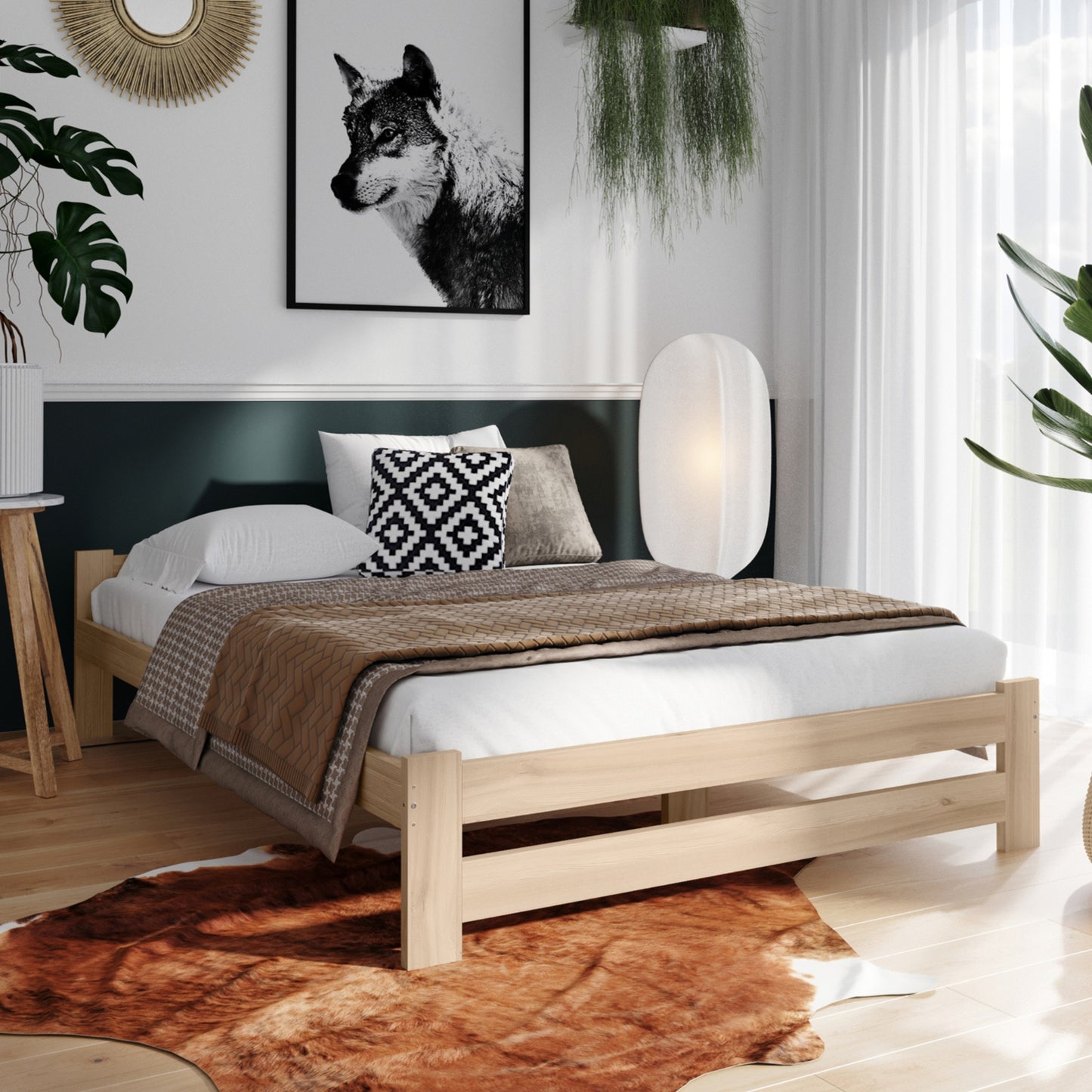 Holzbett mit Lattenrost Modern Bett Bed Kiefer Massiv Bettgestell Einzelbett Massivholzbett Klassisch | Komfortabel & Langlebig | Skandinavisch Boho Landhaus