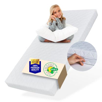 Matelas enfant 60x120 | 70x140 | 80x160 | 80x170 | 80x180 | 90x190 | 90x200 | 120x200 | 140x200 cm avec housse lavable | Matelas de 10 cm d'épaisseur en mousse froide de haute qualité pour lits d'enfants Fabriqué dans l'UE, poids corporel jusqu'à 60 kg