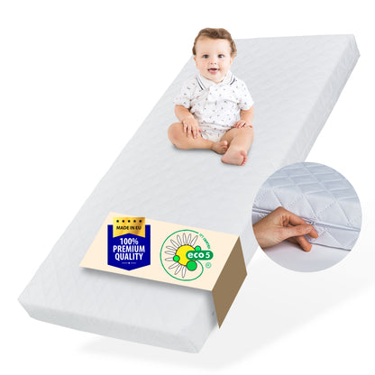 Matelas enfant 60x120 | 70x140 | 80x160 | 80x170 | 80x180 | 90x190 | 90x200 | 120x200 | 140x200 cm avec housse lavable | Matelas de 10 cm d'épaisseur en mousse froide de haute qualité pour lits d'enfants Fabriqué dans l'UE, poids corporel jusqu'à 60 kg