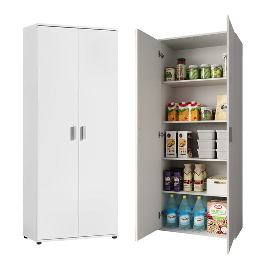 Mehrzweckschrank 75 cm breit mit Türen & Einlegeböden | Vielseitiger Haushaltsschrank für Vorräte, Putzmittel, Akten | Universalschrank für Haushalt, Flur, Büro, Keller | 75x35x184 cm (BxTxH) | Weiß