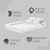 Kinderbett Bodenbett 90x200 I 120x200 | 140x200 cm mit Rausfallschutz & Lattenrost Montessori Bett Bed Gitterbett Kinder Jugendbett Einzelbett optional mit Matratze | weiß
