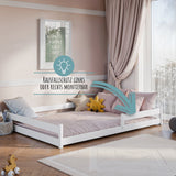 Kinderbett Bodenbett 90x200 I 120x200 | 140x200 cm mit Rausfallschutz & Lattenrost Montessori Bett Bed Gitterbett Kinder Jugendbett Einzelbett optional mit Matratze | weiß