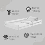 Kinderbett Bodenbett 90x200 I 120x200 | 140x200 cm mit Rausfallschutz & Lattenrost Montessori Bett Bed Gitterbett Kinder Jugendbett Einzelbett optional mit Matratze | weiß