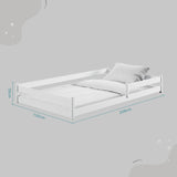 Kinderbett Bodenbett 90x200 I 120x200 | 140x200 cm mit Rausfallschutz & Lattenrost Montessori Bett Bed Gitterbett Kinder Jugendbett Einzelbett optional mit Matratze | weiß