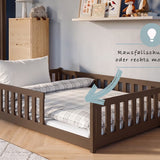 Kinderbett Bodenbett 80x160 | 80x180 | 90x190 | 90x200 | 120x200 | 140x200 cm Bett mit Rausfallschutz & Lattenrost Montessori Bett Gitterbett Kinder Jugendbett Einzelbett optional mit Matratze | Kiefer Holz massiv Junge Mädchen