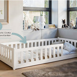 Kinderbett Bodenbett 80x160 | 80x180 | 90x190 | 90x200 | 120x200 | 140x200 cm Bett mit Rausfallschutz & Lattenrost Montessori Bett Gitterbett Kinder Jugendbett Einzelbett optional mit Matratze | Kiefer Holz massiv Junge Mädchen