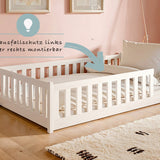 Kinderbett Bodenbett 80x160 | 80x180 | 90x190 | 90x200 | 120x200 | 140x200 cm Bett mit Rausfallschutz & Lattenrost Montessori Bett Gitterbett Kinder Jugendbett Einzelbett optional mit Matratze | Kiefer Holz massiv Junge Mädchen