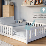 Kinderbett Bodenbett 80x160 | 80x180 | 90x190 | 90x200 | 120x200 | 140x200 cm Bett mit Rausfallschutz & Lattenrost Montessori Bett Gitterbett Kinder Jugendbett Einzelbett optional mit Matratze | Kiefer Holz massiv Junge Mädchen