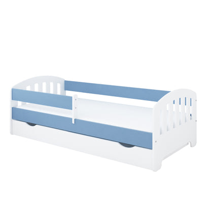 Lit enfant 80x160 | 80x180 | 90x200 cm avec matelas (en option), tiroir, protection antichute et sommier à lattes en 5 couleurs