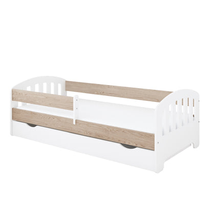 Lit enfant 80x160 | 80x180 | 90x200 cm avec matelas (en option), tiroir, protection antichute et sommier à lattes en 5 couleurs