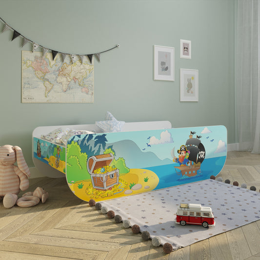 Lit enfant lit jeune 80x160 avec protection antichute | Lit ludique pour enfants Pirate avec sommier à lattes, avec matelas (en option)