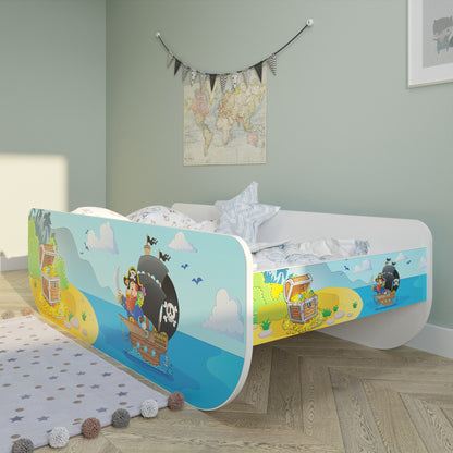 Lit enfant lit jeune 80x160 avec protection antichute | Lit ludique pour enfants Pirate avec sommier à lattes, avec matelas (en option)