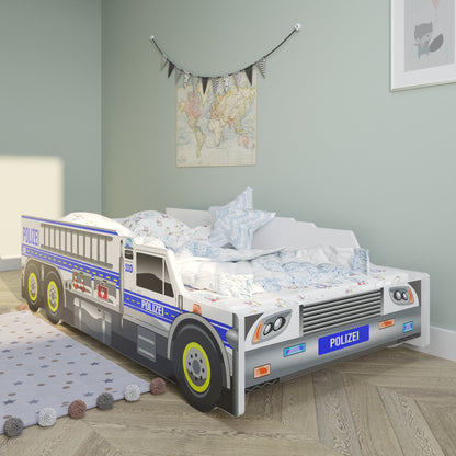 Lit voiture lit enfant lit jeune 70x140 | 80x160 cm avec protection antichute et matelas (en option) | Lit de jeu pour enfants, voiture de police, policier