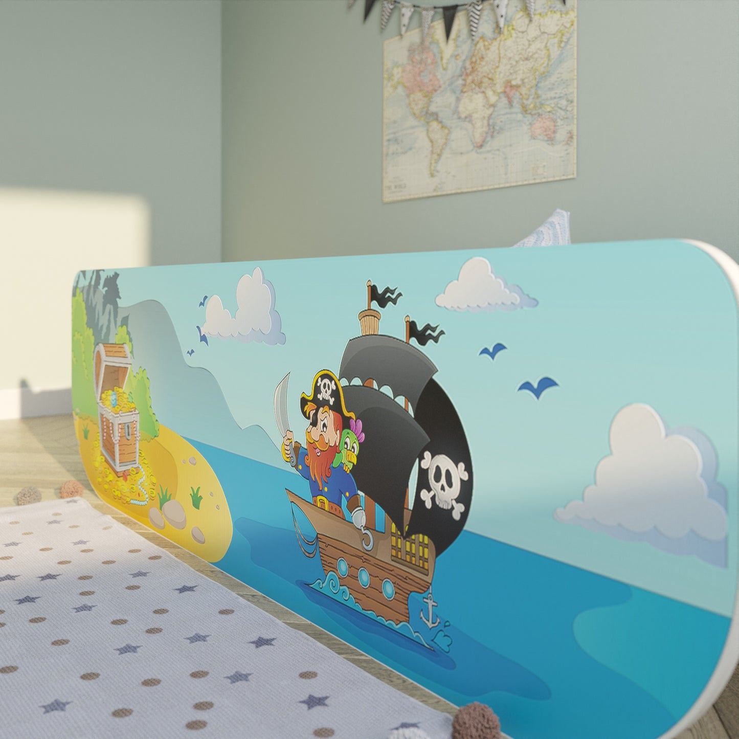 Lit enfant lit jeune 80x160 avec protection antichute | Lit ludique pour enfants Pirate avec sommier à lattes, avec matelas (en option)