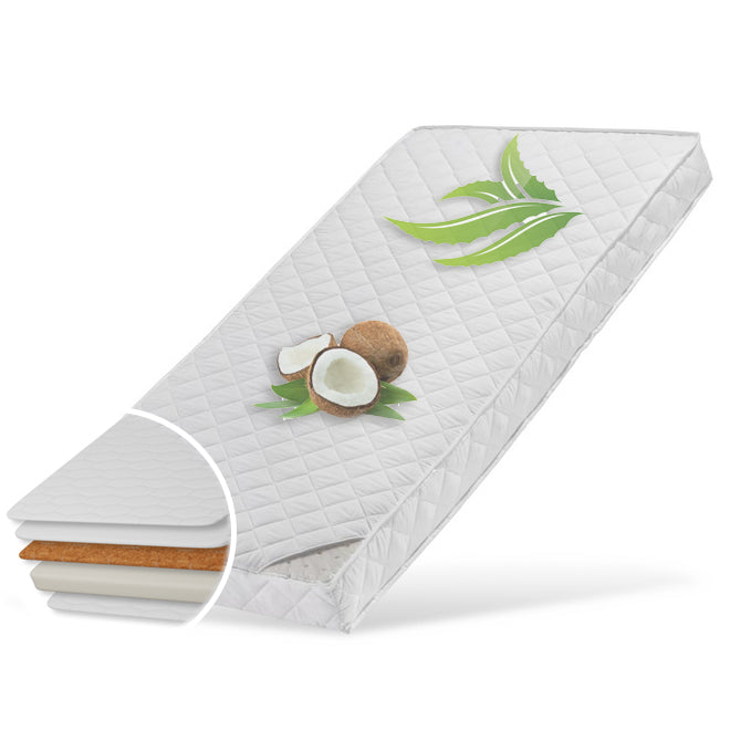 Matelas enfant 60x120 | 70x140 | 80x160 | 80x180 | 90x200 cm COCONUT avec housse matelassée à l'aloe vera et drap-housse (en option), 10 cm de hauteur, matelas bébé matelas enfant matelas coco pour lit bébé ou lit enfant, poids corporel jusqu'à 60 kg