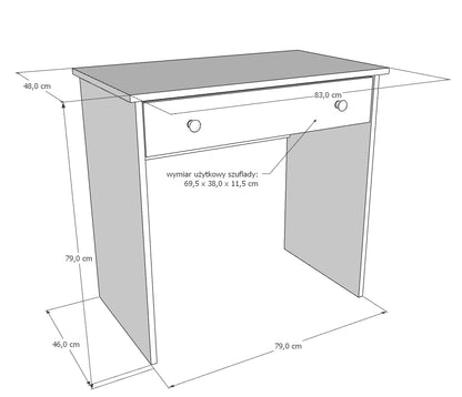 Bureau, bureau pour enfants d'une hauteur de travail de 79 cm et d'un tiroir en blanc, bleu, rose ou naturel Fabriqué en Europe