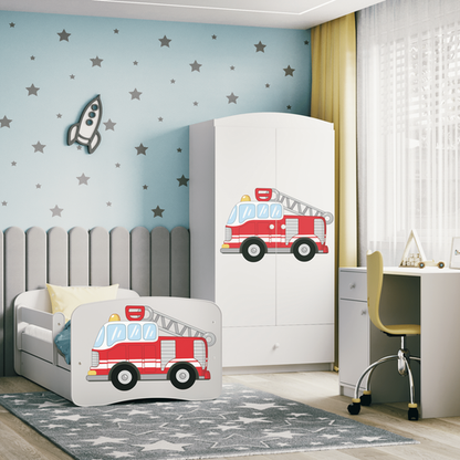 Kinderbett 80x160 | 180x80 cm mit Matratze (optional), Rausfallschutz, Lattenrost & Schublade in weiß mit Einhorn, Pferd, Feuerwehr oder Fee Motiv Mädchen Bett