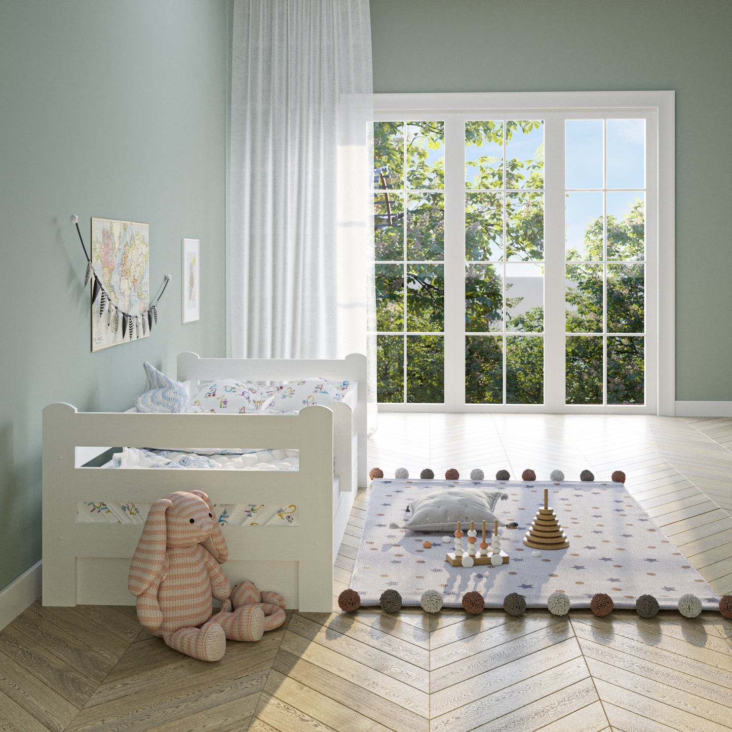 Lit enfant lit jeune 80x160 | 90x200 cm avec protection antichute | Bois massif avec matelas (en option) sommier à lattes &amp; tiroir en pin blanc | Lit fille garçon scandinave