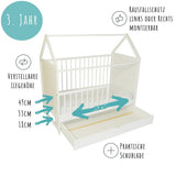 Babybett Beistellbett Kinderbett und Hausbett in einem - 120x60 cm weiß mit Schublade und Matratze (optional), höhenverstellbar und umbaubar