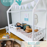 Hausbett Kinderbett Jugendbett 90x200 cm mit Matratze (optional) mit Rausfallschutz & Lattenrost weiß 200 x 90 für Mädchen und Jungen