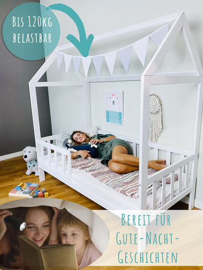 Lit cabane lit enfant lit enfant 90x200 cm avec matelas (en option) avec protection antichute et sommier à lattes blanc 200 x 90 pour filles et garçons